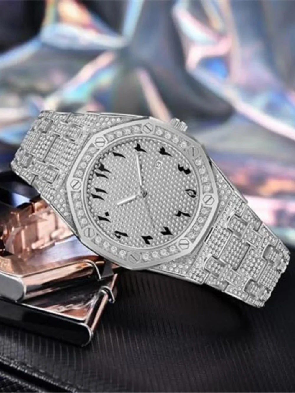 Hip Hop Watches for Men Octagon Iced-Out Bling Diamond Luxury Quartz Watches